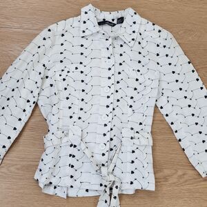 Willi Smith Linen Long Sleeve Button Shirt Womens L Floral Embroidery Belted